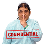 A woman with her finger over her lips. The word 'Confidential' is written at the bottom of the image.