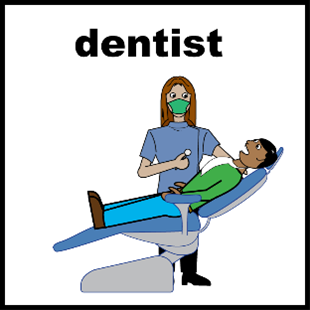 A illustration of a dentist examining a patients teeth in a dentist chair